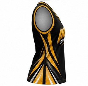 INDEX เสื้อบาสเก็ตบอลผู้หญิงสีดำทองคอวีแขนกุดพิมพ์ลายตัวอักษรชุดกีฬา - Product Image 6