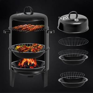 Griglia per fumatore a carbone verticale portatile a 3 livelli da 16 \ "facile controllo della temperatura per feste in campeggio in giardino - Product Image 1