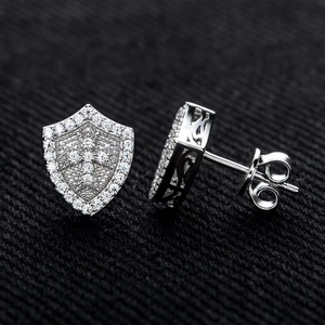 Iced Out Shield Lab Diamond Earrings for Men Women 925 <b>Silver</b> Fashion Hip Hop <b>Studs</b> - Product Image 5