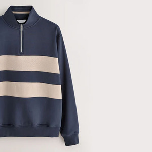 Suéter de punto para hombre, azul marino a rayas, con media cremallera, corte regular, cuello alto, informal, para otoño e invierno, manga larga, cálido - Product Image 5