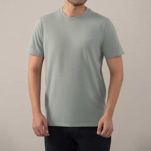 Camiseta de Cuello Redondo para Hombre, Hecha a Medida, de Manga Corta, Color Gris Verde Claro, Algodón Suave, Corte Holgado, para Verano, con Logotipo Personalizado OEM - Product Image 1