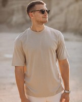 T-shirt surdimensionné en pur coton à manches courtes, col rond, style streetwear, tricoté, couleur unie, haut pour homme
