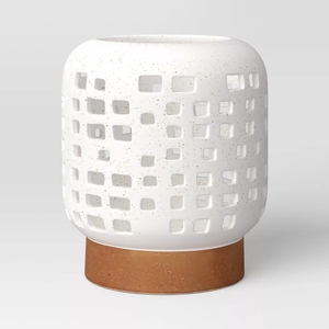 Luxury design lantern iron candle holder with mango wooden base decorative outdoor candle holder offers customizations <b>white</b> - Product Image 1