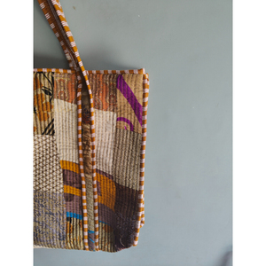 Bohemian <b>Patchwork</b> Cotton Tote <b>Bag</b> Panelled Design Open Top Shopping Carryall All Seasons Style - Product Image 5