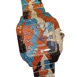 Montre de luxe unisexe pour homme d'affaires, quartz, plongeur, numérique, 41 mm, lunette personnalisée, moissanite multicolore, verre saphir, acier inoxydable - Product Image 1