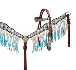 Silverwing Feather <b>Tooled</b> Browband Headstall Breast Collar and Reins Western Horse Tack Set Premium Handmade Genuine Leather - Product Image 3
