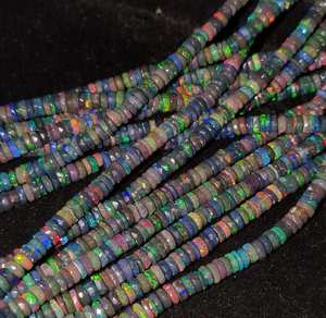 Perles Heishi Rondelles en Opale Noire du Rajasthan Authentique de 16 Pouces, Opale de Feu Welo Facettée de Qualité AAA, Pierre Naturelle de 4-6 MM de Longueur, Certifiées par un tiers - Product Image 6