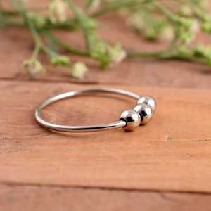 Dainty Luxury Anti-Anxiety 925 Silver Fidget <b>Spinner</b> <b>Ring</b> 3 Rotating Beads Minimalist Stress Relief Adjustable Engagement Gift - Product Image 4