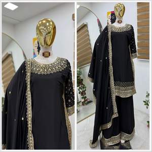 Vente en gros : Ensemble Sharara et Dupatta pour femmes, idéal pour les fêtes. Sharara disponible en grandes quantités. Salwar Kameez prêt-à-porter. - Product Image 5