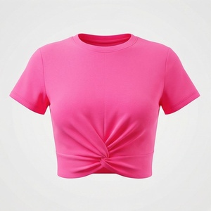 T-shirt court oversize à col rond et épaules tombantes pour femme, couleur unie, style streetwear hip-hop, vêtement tendance de qualité supérieure - Product Image 1