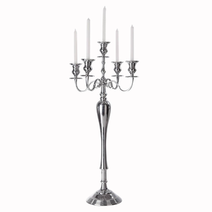Elegant Silver 5-Arm Metal <b>Candelabra</b> Classic Vintage Style Decorative Event Centerpiece Durable Polished Aluminum Candle Holder - Product Image 6
