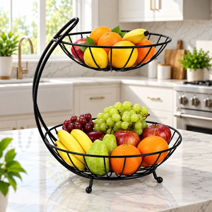 Cesta de Frutas de Dos Niveles, Soporte de Metal Negro para Encimera, Organizador de Almacenamiento de Productos, Estante para Frutas y Verduras de Cocina - Product Image 1