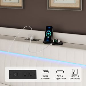 Letto Matrimoniale con Luci LED, Testiera Imbottita in Velluto con Ricarica USB e 4 Cassetti, Letto Imbottito con Piattaforma e Illuminazione LED - Product Image 4