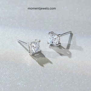 High Quality 1g Lightweight 925 Sterling <b>Silver</b> <b>Stud</b> Earrings Square Shape Inlay Moissanite Ear <b>Studs</b> Rhodium Plated Simple - Product Image 5