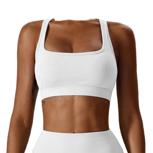 Women Solid Black Square Neck Racerback Sports Bra Medium Support Breathable Fitness - Product Image 2