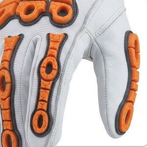 Gants de travail anti-choc en cuir de chèvre blanc, robustes, avec protection en caoutchouc TPR orange, gants de sécurité mécanique - Product Image 5
