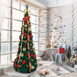 7 FT Fully Decorated Pre-lit Christmas <b>Tree</b> with 200 Warm Red Golden Lights Pop up <b>Artificial</b> Xmas <b>Tree</b> Remote Control - Product Image 4