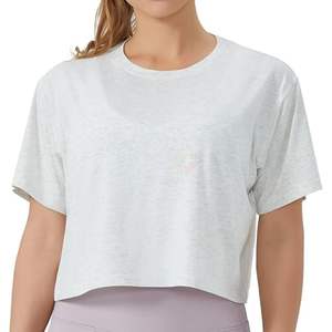 Haut court de yoga vert respirant pour femme, à manches courtes, séchage rapide, col rond, pour la course et le fitness - Product Image 4