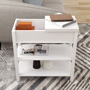 Tavolo Console Bianco con Design Ribaltabile, Lati Stretti, Cassetti e Partizione Inferiore - Product Image 4