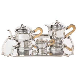 Premium tabletop decor silver finish tea <b>set</b> handcrafted metalware modern serve <b>set</b> elegant <b>beverage</b> service tea <b>serving</b> tray - Product Image 1