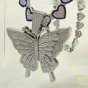 Pendentif Papillon de Luxe en Moissanite, Argent Sterling 925, Entièrement Sertie de Pierres, Breloque de Collier Hip Hop Personnalisée - Product Image 4