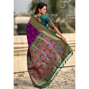 ผ้าไหมเยโอล่า ปายทานี ยี่ห้ออีลิท วีฟส์ พร้อมผ้าคลุมไหล่เนื้อพรีเมียม ลายทอสีไวน์ น้ำหนัก 0.65 กรัม - Product Image 2