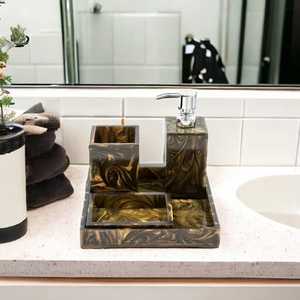 Luxury Resin Eco-Friendly Waterproof Five-Piece Round Bathroom Set Soap Dispenser <b>Toothbrush</b> <b>Holder</b> Tray Easy to Clean - Product Image 3