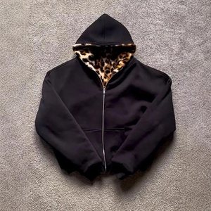 Custom Logo Autumn and Winter New Fashion Retro Leopard Print Hooded Zipper Double-sided Sweatshirt Jacket - Product Image 1