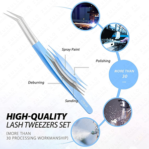 Juego Profesional de Pinzas para Pestañas Azules, 6 Piezas, Acero Inoxidable, Curvas y Rectas, Herramientas para Extensión de Pestañas con Estuche de Cuero PU - Product Image 5