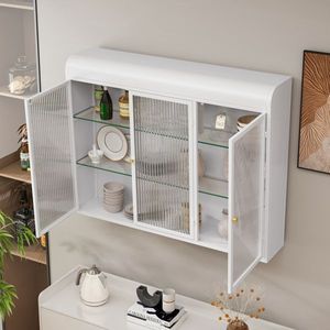 Vetrine in Vetro Bianche a 3 Ante ad Arco da Parete per Cucina, Soggiorno e Bagno, per Stoccaggio in Cucina - Product Image 2