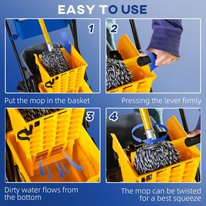Chariot essoreur à serpillière de 6,9 gallons avec presse latérale facile, roues lisses jaunes/noires, support de manche de serpillière, chariots de nettoyage pratiques - Product Image 4