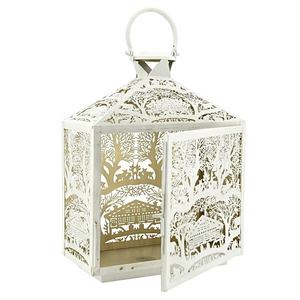 Lanterne Porte-Bougie en Métal Blanc Moderne et Durable 2026 avec Motifs Découpés Personnalisés pour Décoration de Noël et de Pâques - Product Image 1