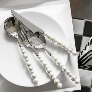 Ins Korea Luxury Stainless Steel Cutlery Set Vintage Pearl Handle <b>Flatware</b> Set for Wedding Rental and Catering - Product Image 1