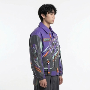 New Trend Streetwear Bomber <b>Jacket</b> Character Print Turn-down Collar Zipper Front Patch Designs Autumn Regular Fit - Product Image 3