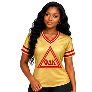เสื้อยืด PDK 1923 รุ่นผู้หญิง สีทองแดง ลายฟุตบอล ประดับพวงหรีด คอวี แขนสั้นลายทาง เสื้อกีฬา ของขวัญสำหรับชมรมหญิงสาวกรีก - Product Image 3