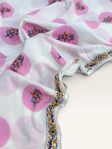 100% Cotton Eco-Friendly Lightweight Hand Block Printed Fabric White Pink Floral Buta Indian Jaipuri Sanganeri Girls Home Decor - Product Image 4