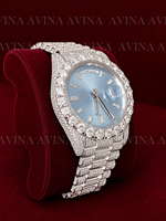 Montre de luxe pour homme sertie de diamants Moissanite, cadran bleu soleil, acier inoxydable, affichage de la date, style Hip Hop