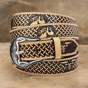 Ceinture en cuir de vachette de style western avec motif floral gravé à la main, au meilleur prix pour hommes et femmes, avec logo personnalisé - Product Image 4