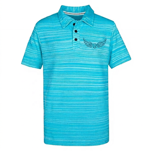 Polo en tricot rayé bleu pour homme, manches courtes, logo brodé, décontracté, respirant, 100% polyester - Product Image 1