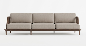 Scandinavian Mikkeli White 3-Seater <b>Sofa</b> Solid Mindi <b>Wood</b> <b>Frame</b> with Rattan Open Weaving and Fabric Foam Cushion for Living Room - Product Image 1