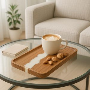 Plateau en bois de qualité supérieure avec résine blanche, grand plateau de service pour accessoires de table à manger, organisateur de cuisine, plateau de décoration pour la maison - Product Image 2