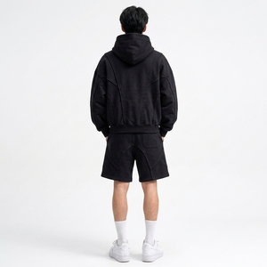 Ensemble sweat à capuche et short pour homme, doublure polaire, coton, imprimé personnalisé, coupe décontractée, style streetwear, ajustement ample, type régulier - Product Image 4