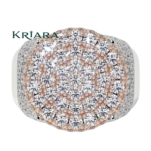 Bague de cocktail pour femme en argent 925 plaqué or rose, sertie de moissanite taille brillant rond, monture pavée, design géométrique de luxe - Product Image 1