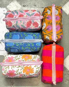 Floral Pattern Cosmetic Bag Small Zipper Closure Portable <b>Makeup</b> Organizer Blue Yellow White Textile Toiletry Bag - Product Image 4