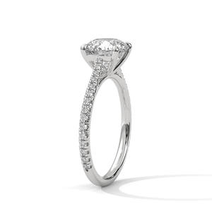 Bague de fiançailles en or avec diamant de laboratoire Hidden Halo – Monture cathédrale, bande pavée, solitaire, bague de mariée pour femme - Product Image 6