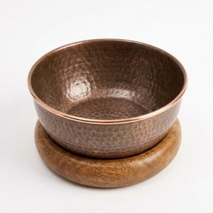 Handmade 24 cm Copper Decor Bowl with Antique Bansi <b>Wood</b> Detail Dual Material for Home Decor and Hotel Use - Product Image 3