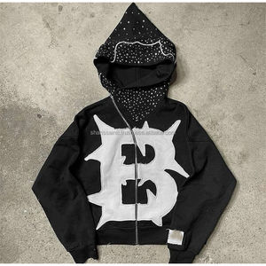 Thermique nouveau coton français éponge en détresse Patch broderie hommes sweats à capuche et sweat personnalisé Vintage lavage à l'acide survêtements - Product Image 2