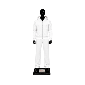 Ensemble de survêtement blanc pour homme, sweat à capuche zippé et pantalon de jogging coupe droite, tenue de sport décontractée unie, vente en gros, vêtements de sport personnalisés - Product Image 1
