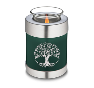 Urna Funeraria de Metal Azul con Verde y Árbol Plateado Grabado, para Guardar Cenizas, Estilo Moderno - Product Image 1