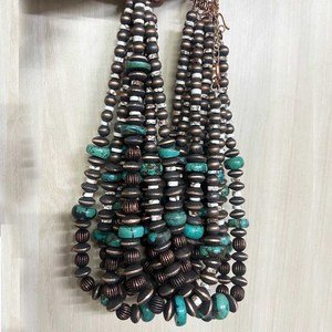 Collar de Cuentas Turquesas Estilo Bohemio para Mujer, Collar de Aleación de Cobre con Acabado Bronce Antiguo, Joyería de Cobre Oxidado Estilo Navajo Americano con Piedras Preciosas - Product Image 3